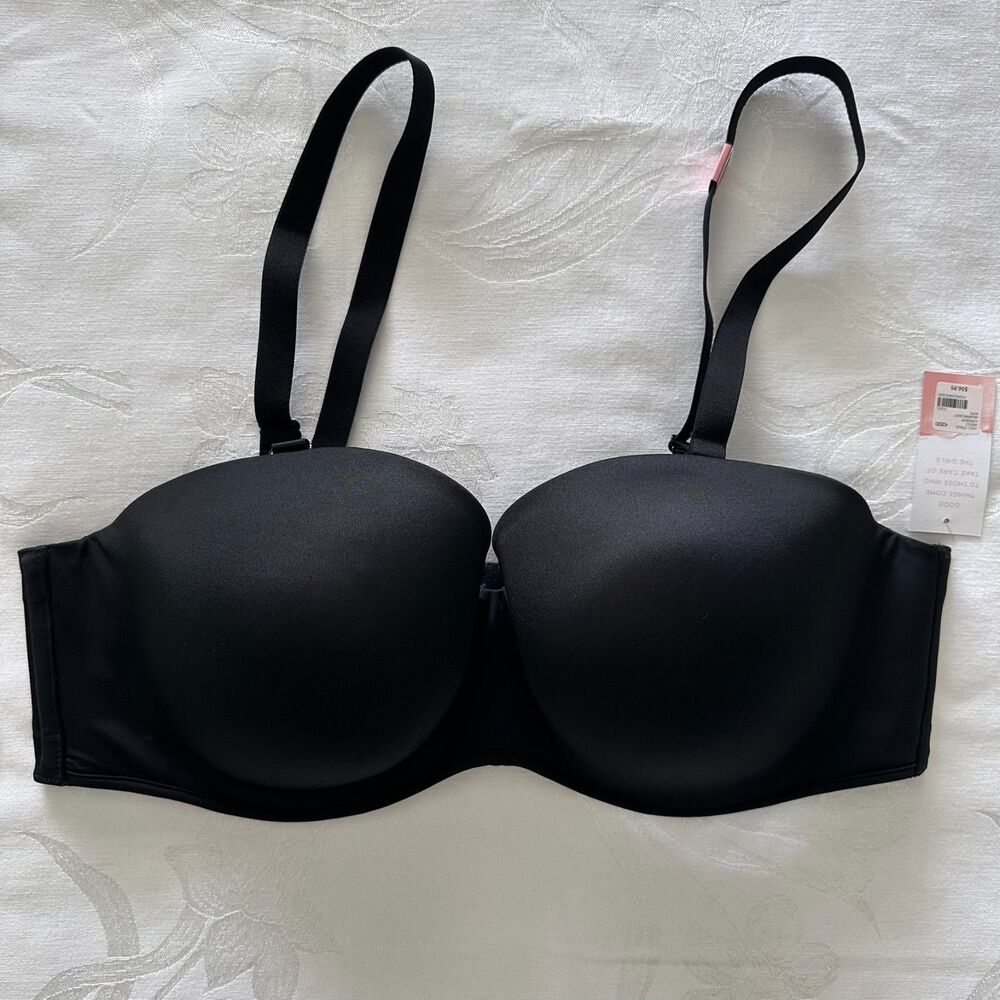 Cacique Lane Bryant Womens Bra (42DD) Black Boost Push Up Multi-Way Strapless
